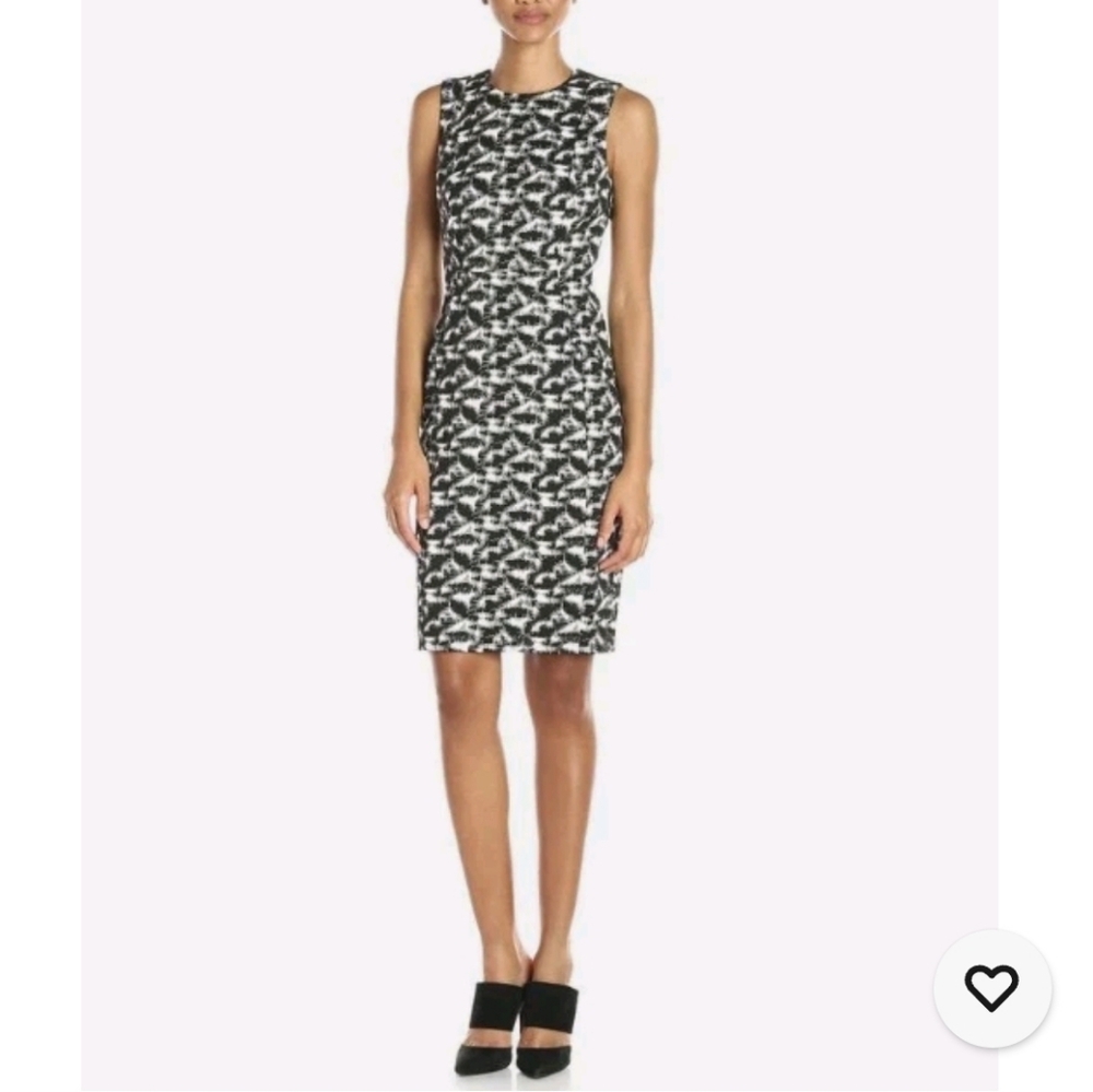 Calvin Kline Career Midi Sheath Dress 14 Optic+al Illusion Jacquard Professional